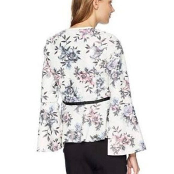 Bagatelle Womens Perforated Vegan Leather Peplum Jacket Floral Print Medium - Picture 4 of 13